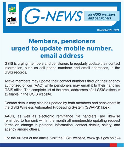 gsiscares @ gsis.gov.ph|GSIS urges members, pensioners to update mobile number, .